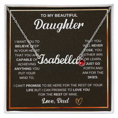 Custom Name Necklace for Daughter from Dad with heart pendant and message card