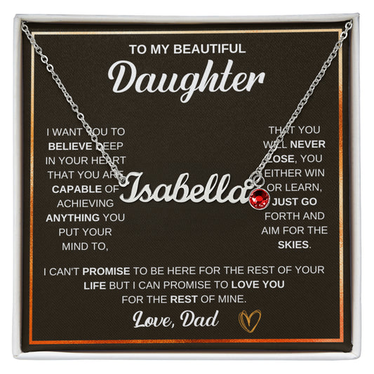 Custom Name Necklace for Daughter from Dad with heart pendant and message card