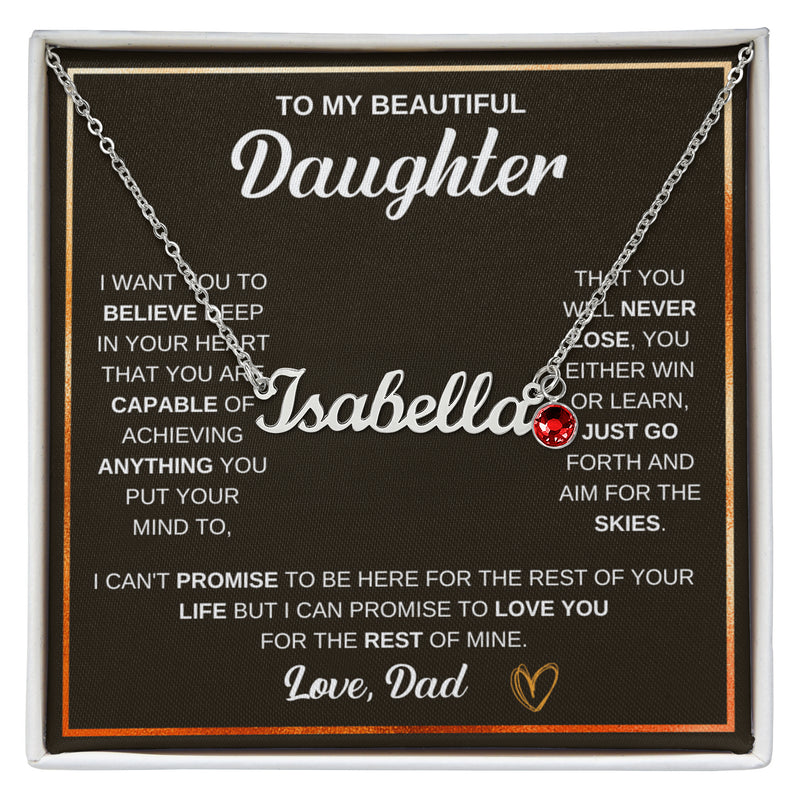 Custom Name Necklace for Daughter from Dad with heart pendant and message card