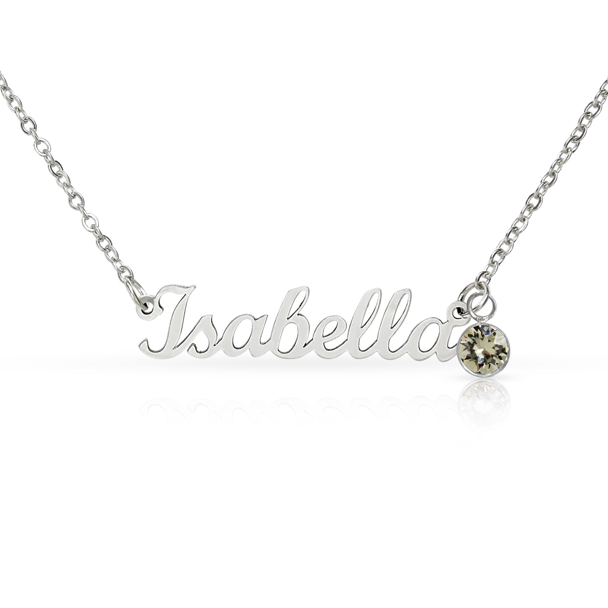 Personalized name "Isabella" on silver daughter necklace