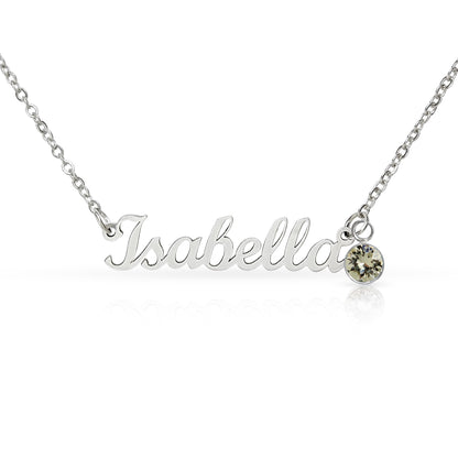 Personalized name "Isabella" on silver daughter necklace