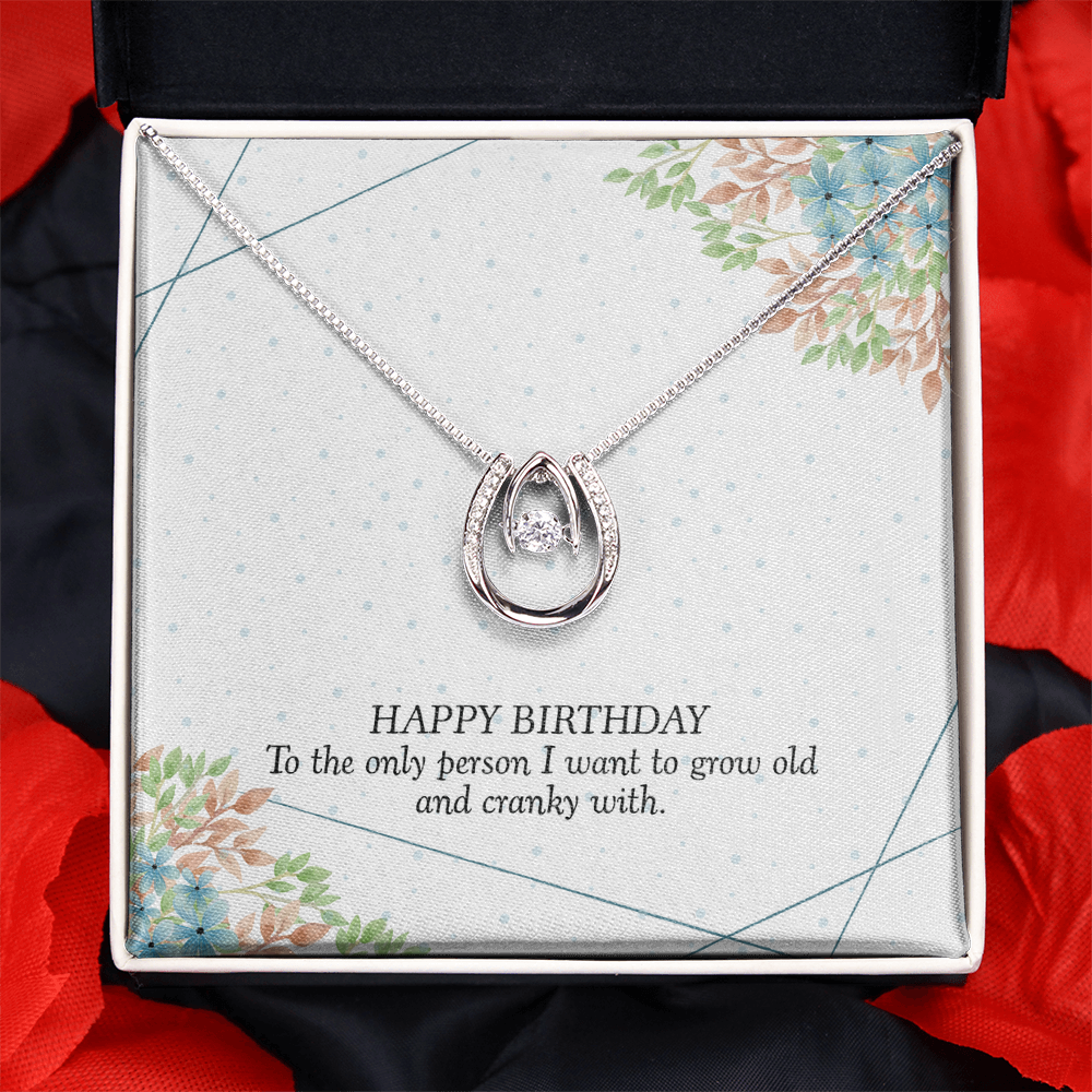 Lucky Horseshoe Necklace in gift box - funny birthday message card