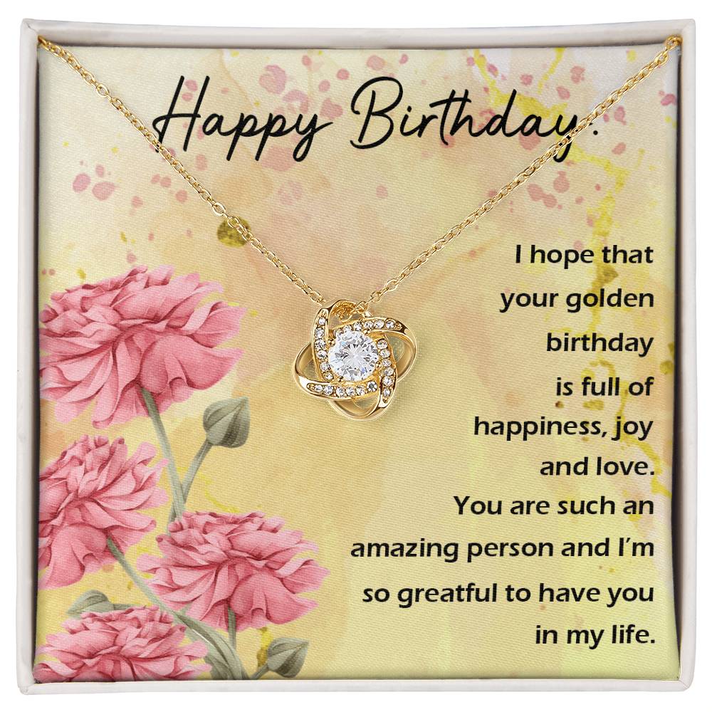 Golden Birthday Love Knot Necklace with Sentimental Message Card for Her