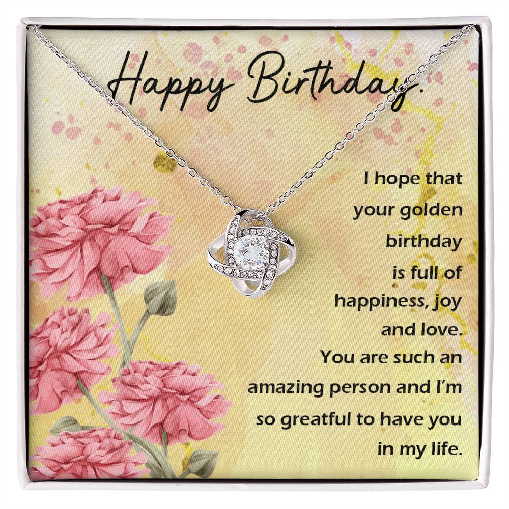 Golden Birthday Love Knot Necklace with Sentimental Message Card for Her