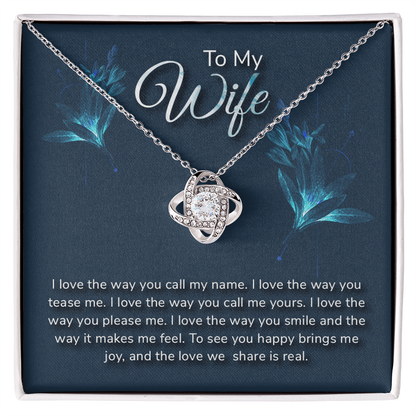 To My Wife Love Knot Necklace with Sentimental Romantic Message Card