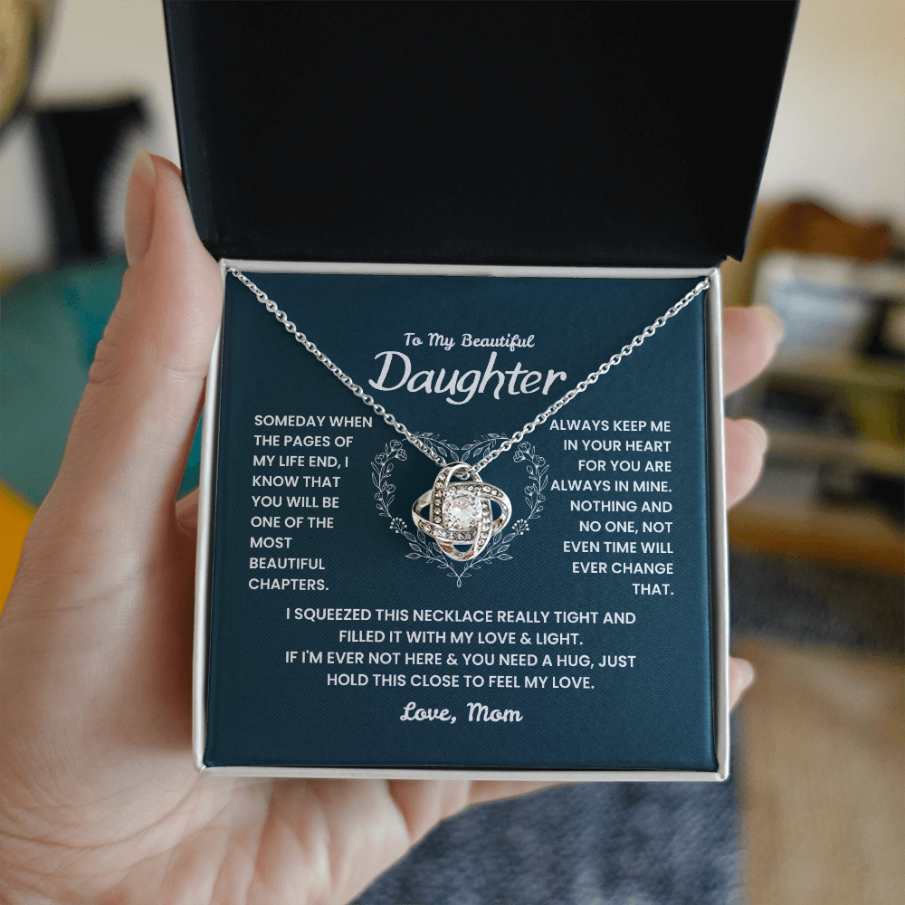 Love Knot Necklace close-up – elegant gold finish jewelry gift for daughter from mother