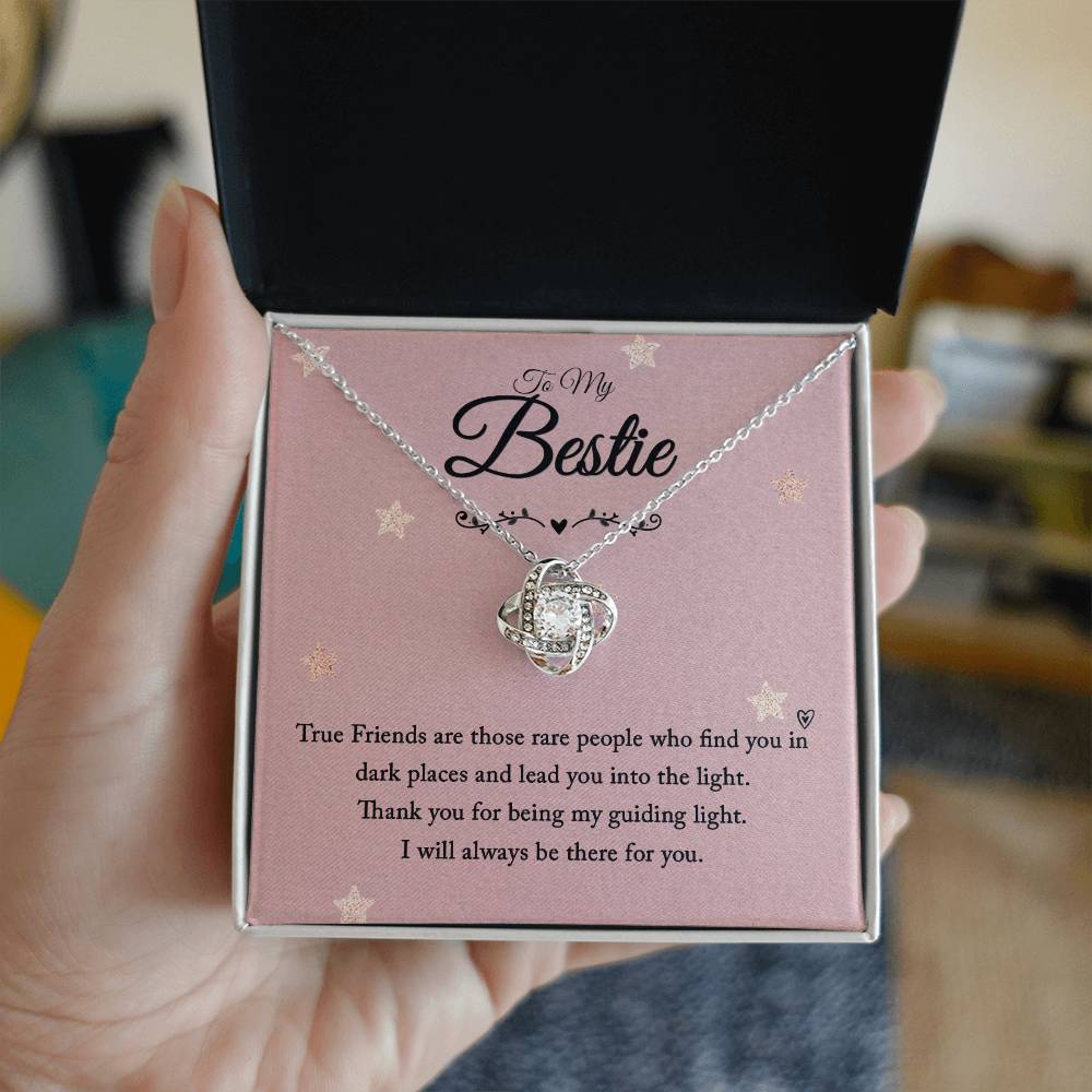 To My Bestie Love Knot Necklace with Sentimental Guiding Light Message Card