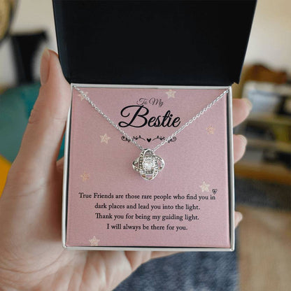 To My Bestie Love Knot Necklace with Sentimental Guiding Light Message Card