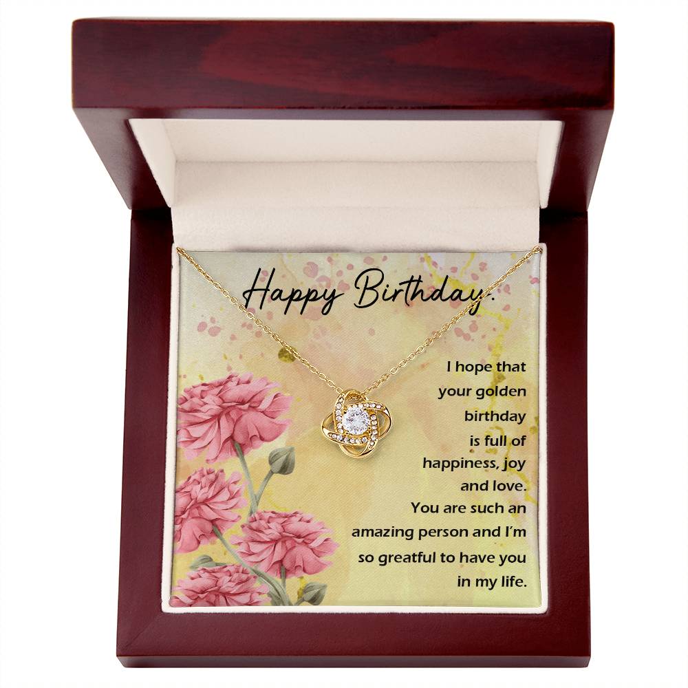 Golden Birthday Love Knot Necklace with Sentimental Message Card for Her
