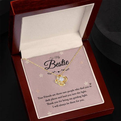 To My Bestie Love Knot Necklace with Sentimental Guiding Light Message Card