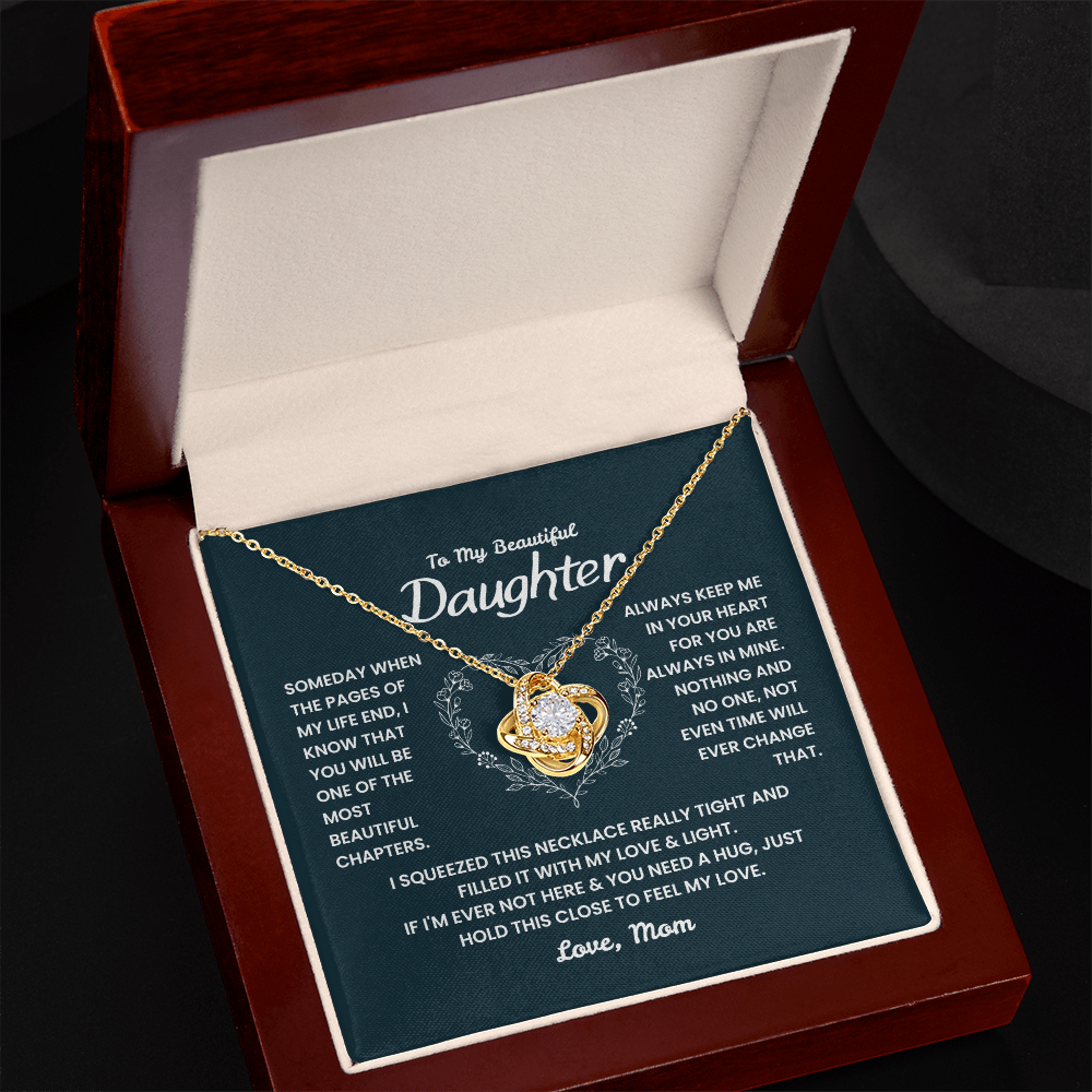 Love Knot Necklace with heartfelt message card – touching mom to daughter sentimental gift