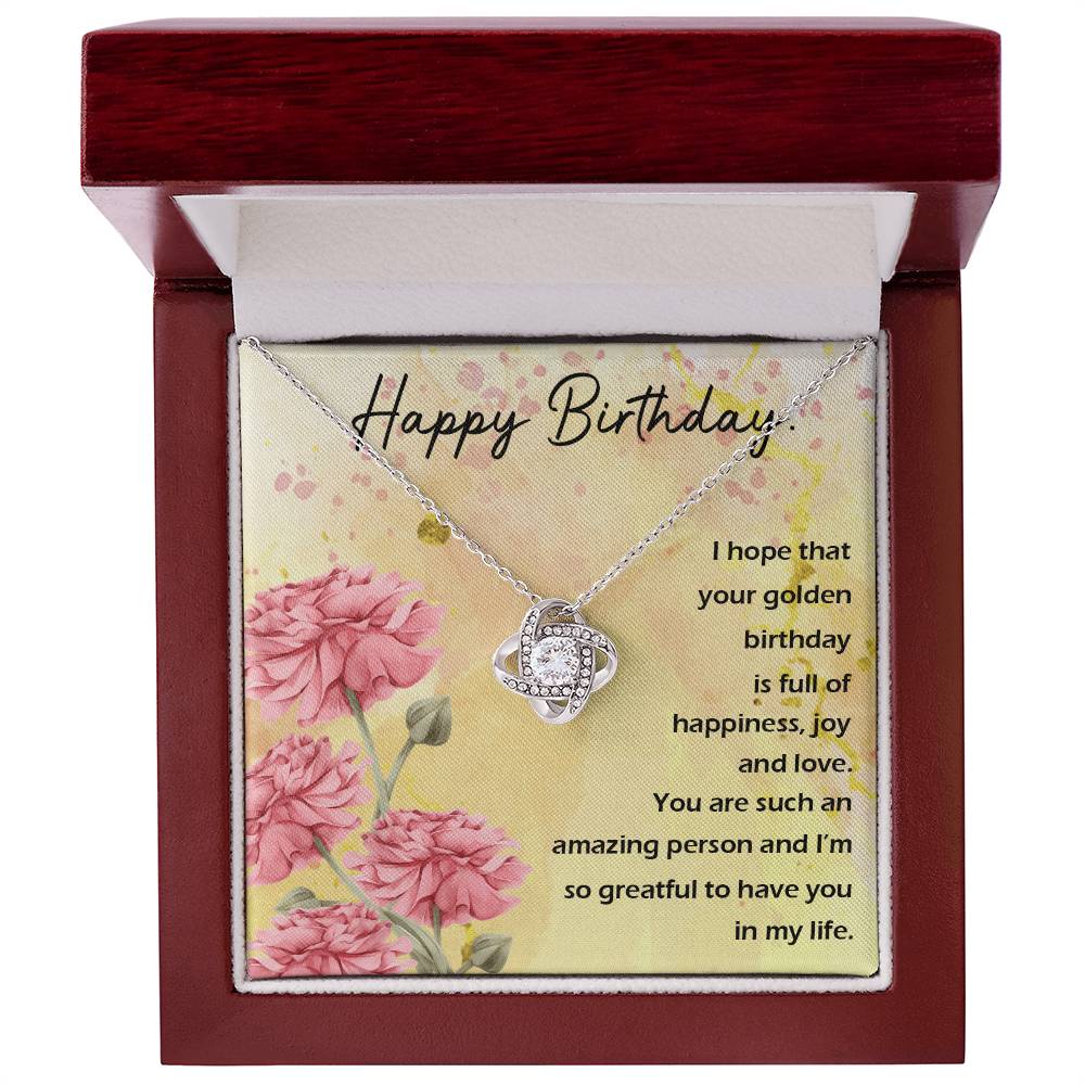 Golden Birthday Love Knot Necklace with Sentimental Message Card for Her