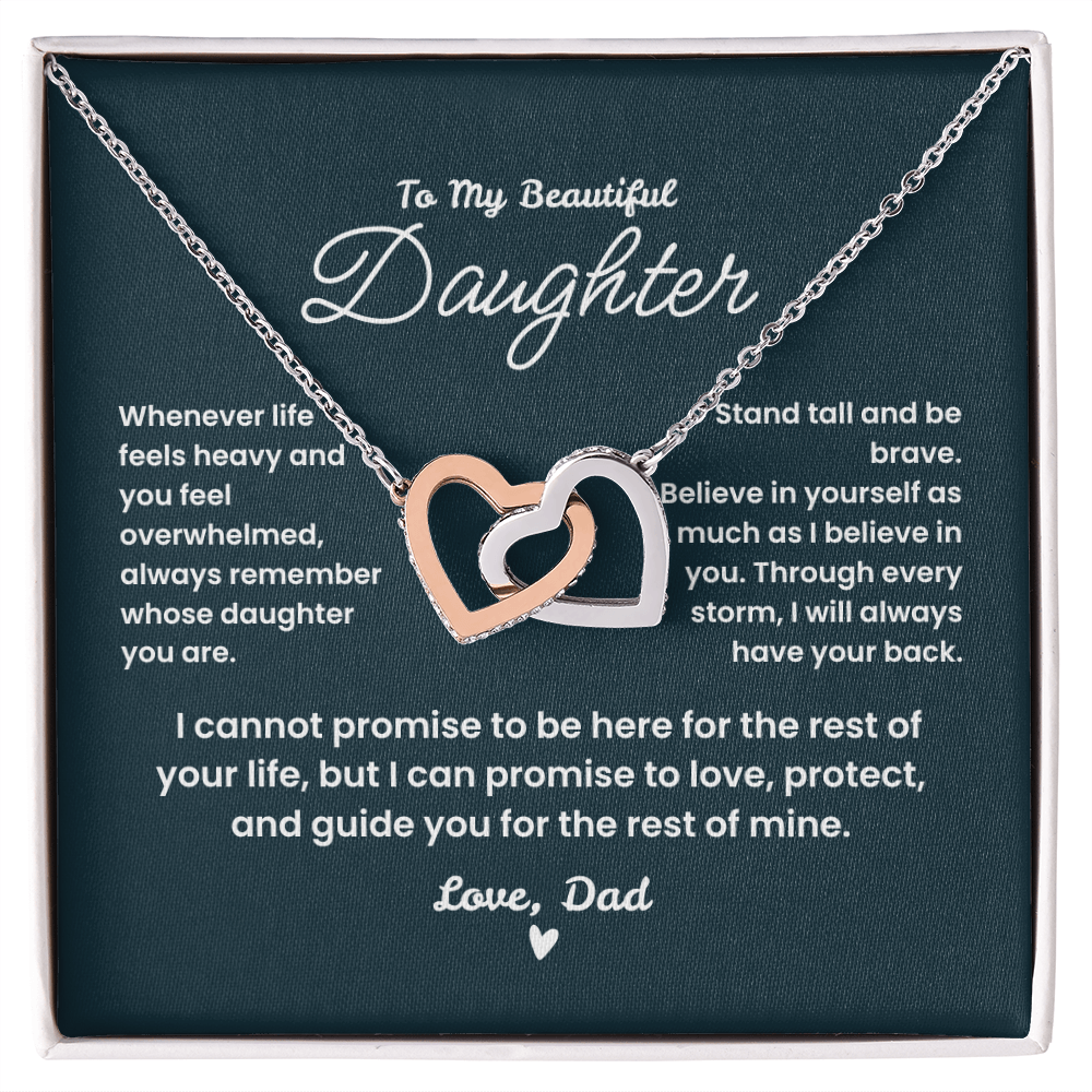 Interlocking Hearts Necklace - Birthday Gift for Daughter from Dad with Message Card