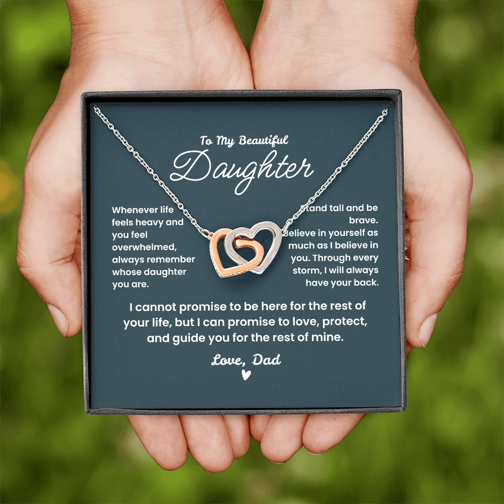 Interlocking Hearts Necklace message card reveal - dad to daughter heartfelt gift