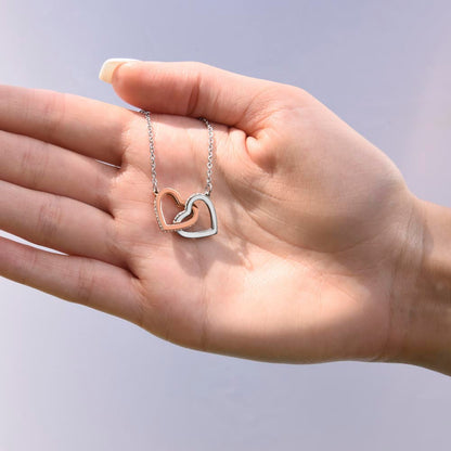 Interlocking Hearts Necklace lifestyle photo - sentimental jewelry gift for daughter