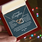 Interlocking Hearts Necklace packaging - heartfelt message card from dad to daughter