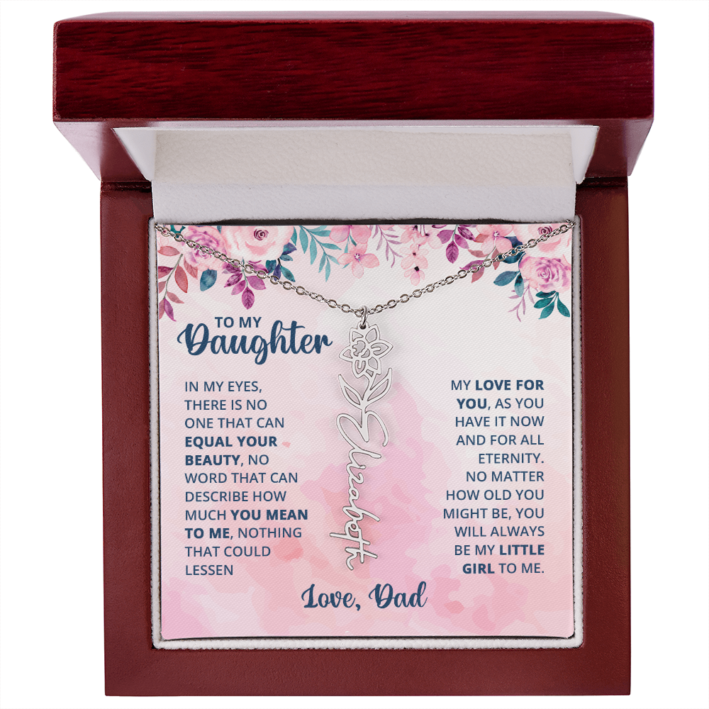 Personalized Rose Name Necklace for Daughter with Heartfelt Message Card from Dad - Layane Creative Jewelry